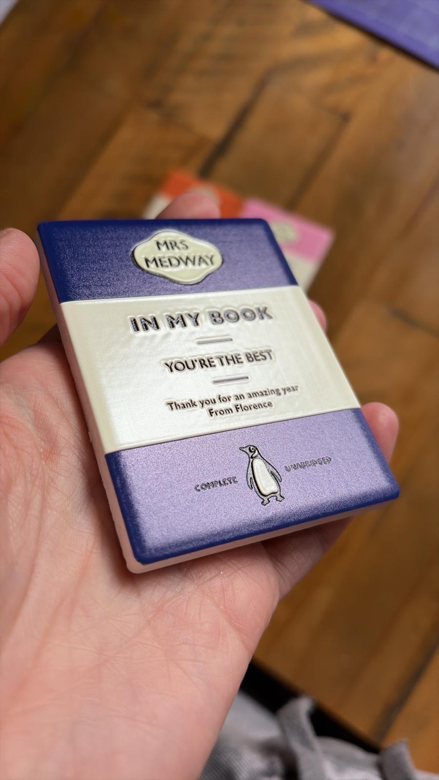 Personalised Teacher Book Magnet | Penguin Inspired Thank You Gift | Custom 3D Effect Fridge Magnet