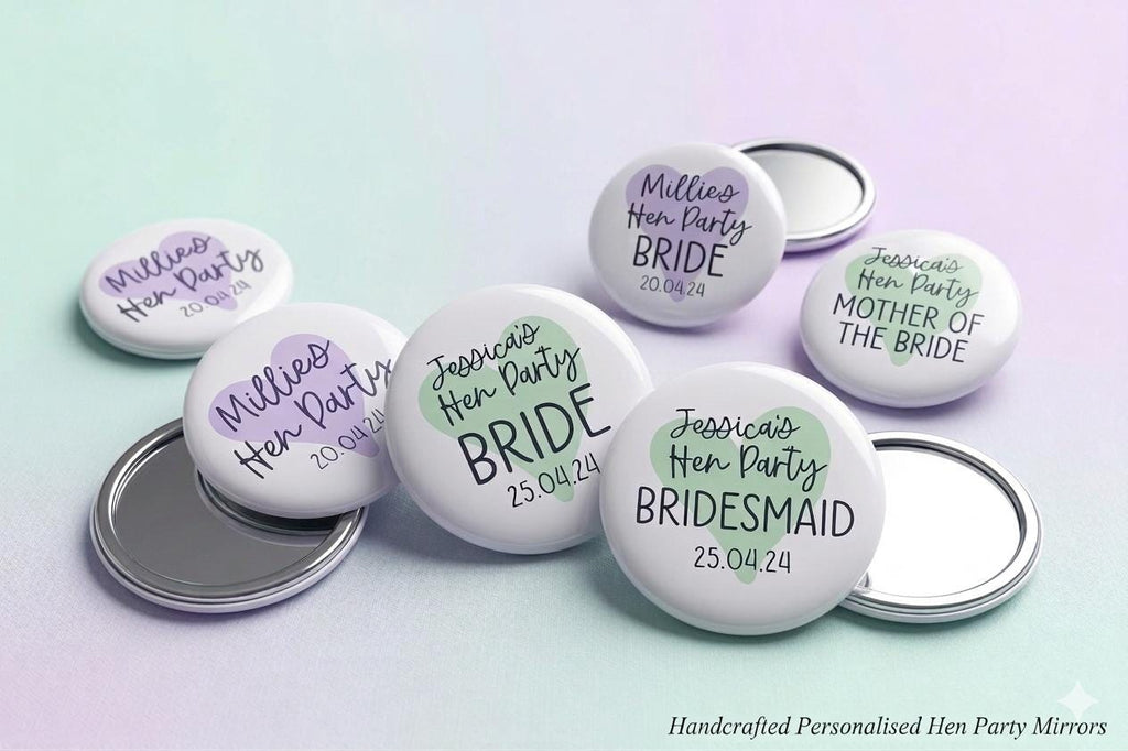 Personalised Hen Party Mirror Favors: Custom Bachelorette Badges