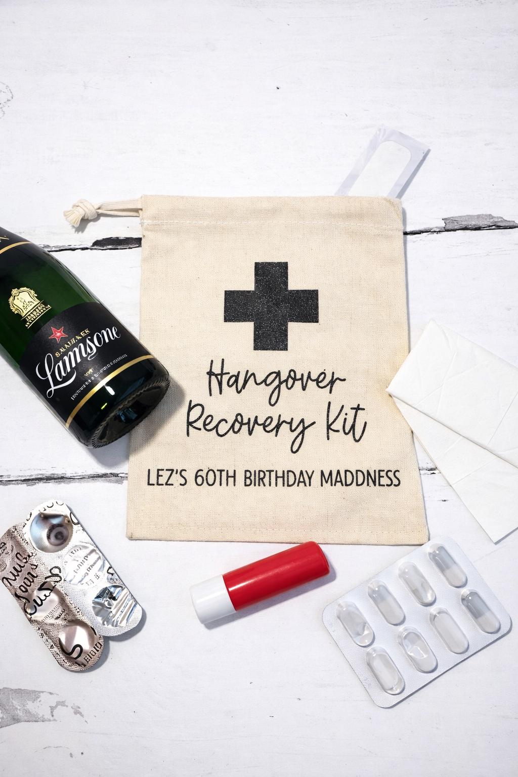 Personalised Cotton Hangover Recovery Kit Bag: Bachelorette Party Favour