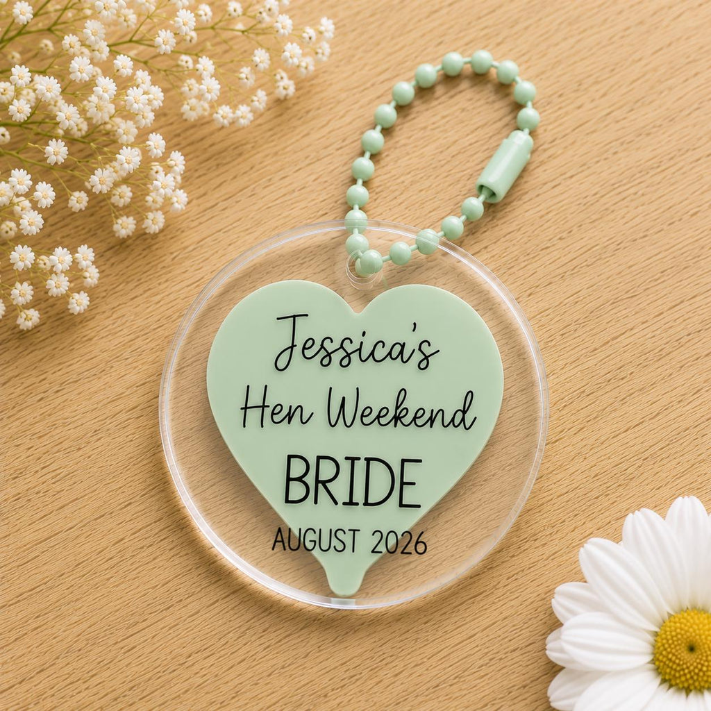 Personalised Hen Party Acrylic Tags | Custom Weekend Bag Favours, Bride Name Keepsake
