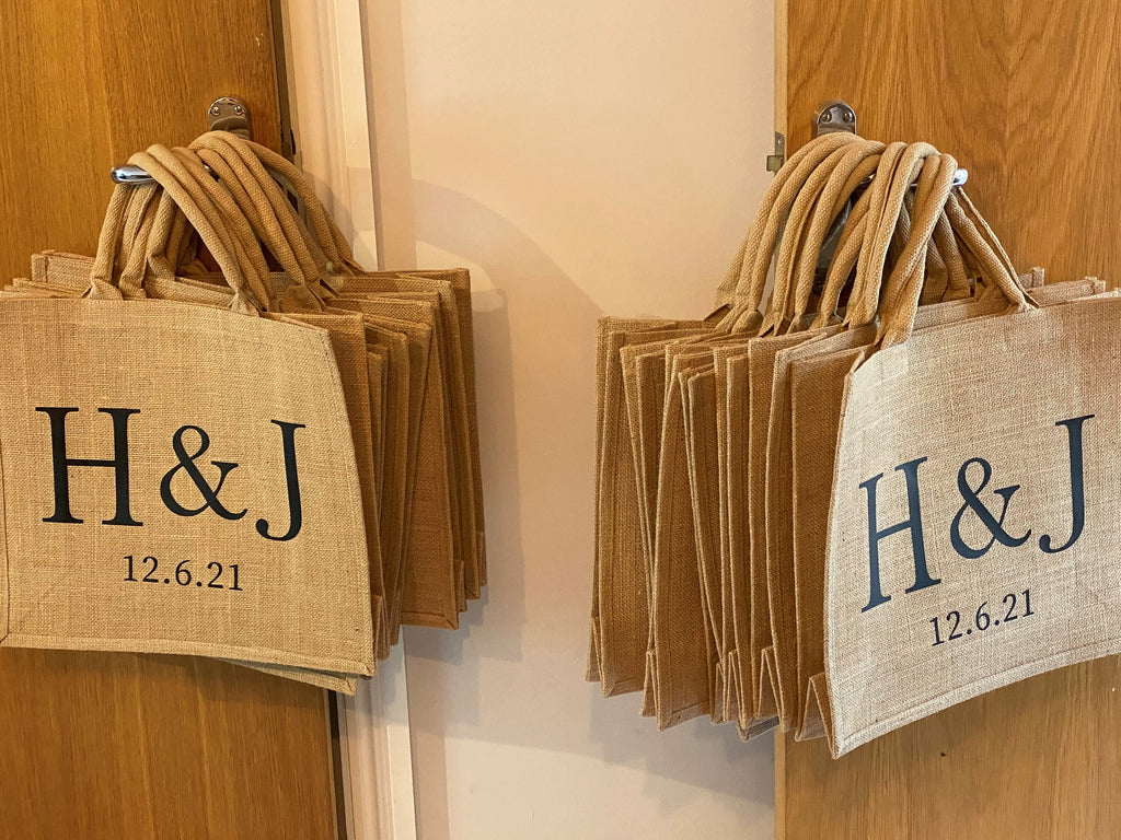 Personalised Jute Wedding Tote Bag - Custom Initials & Date