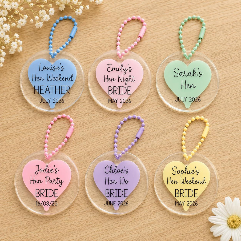 Personalised Hen Party Acrylic Tags | Custom Weekend Bag Favours, Bride Name Keepsake