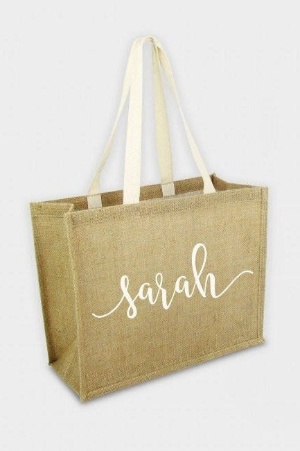 Personalised Jute Tote Bag: Cursive Name Hessian Shopper
