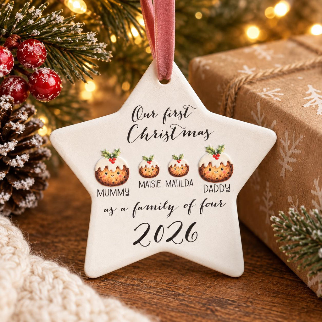 Personalised Family Christmas Ornament 2026 | Stocking or Pudding Design (Ceramic Keepsake)