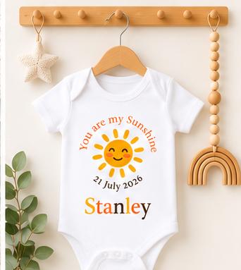 Personalised Sunshine Baby Grow | Custom Name, Birth Date Bodysuit