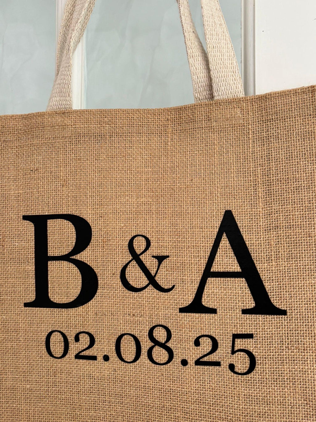 Personalised Jute Wedding Tote Bag - Custom Initials & Date