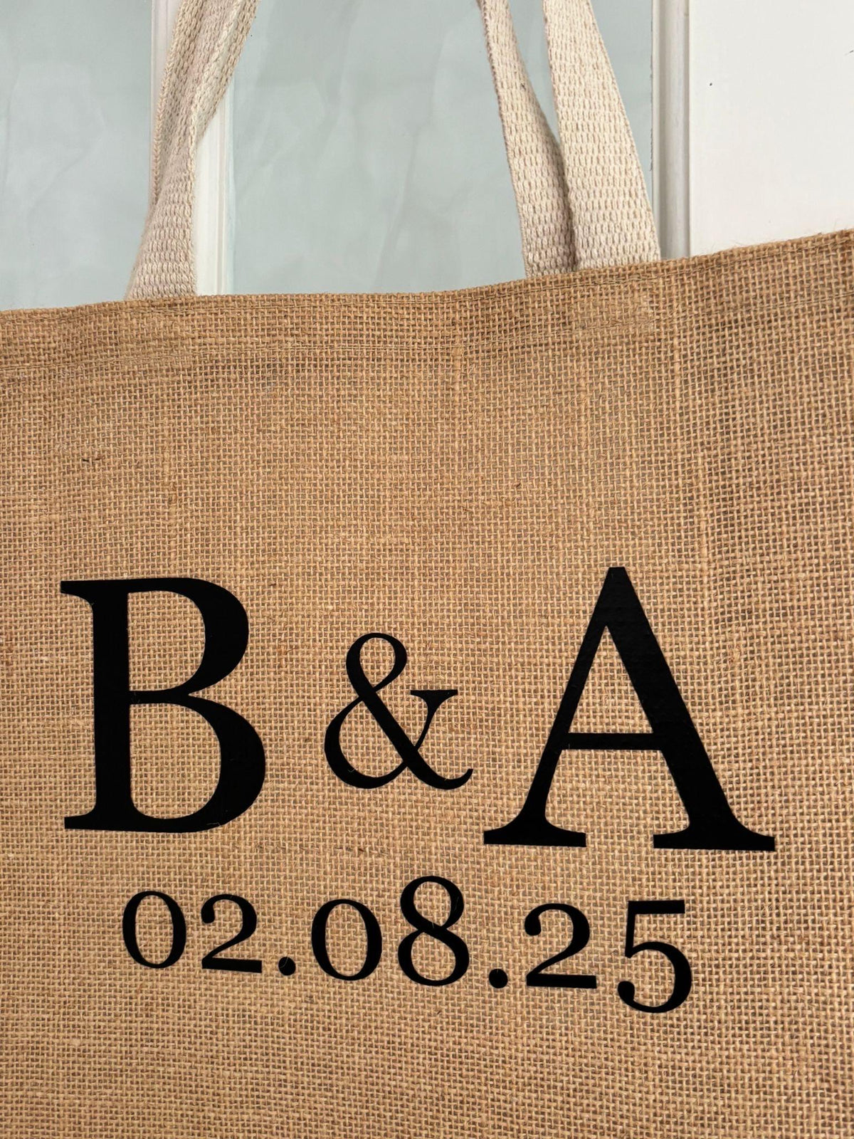 Personalised Jute Wedding Tote Bag - Custom Initials & Date