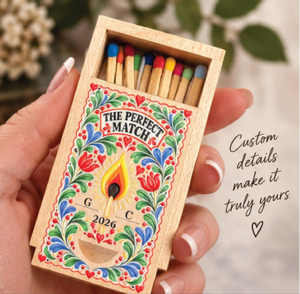Personalised Wooden Matchbox, Custom Couples Keepsake, Wedding Anniversary Gift (Ash or Walnut)