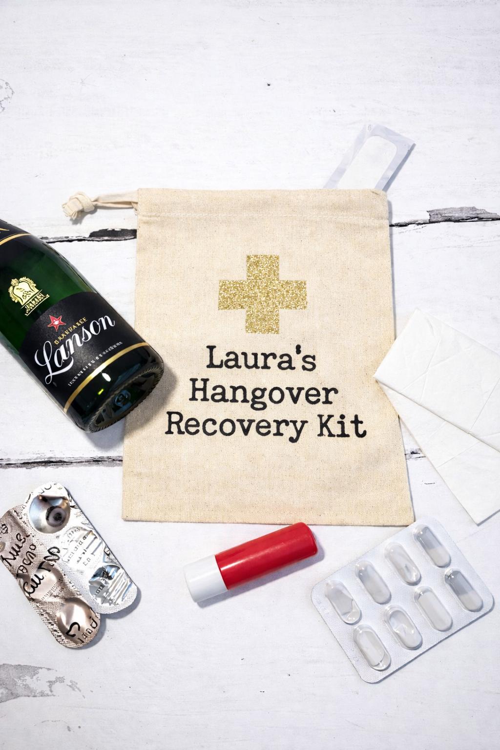 Personalised Cotton Hangover Recovery Kit Bag: Bachelorette Party Favour